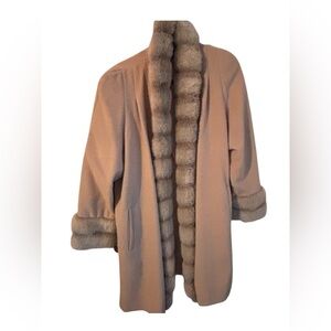 Elegant Tan Coat with Fur Trim